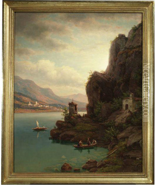 Abendstimmung An Einem Oberitalienischen See Oil Painting - Johann Wilhelm Lindlar