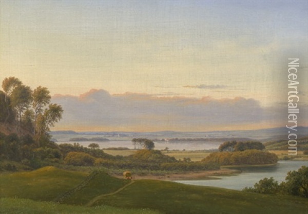Seenlandschaft Bei Abenddammerung Oil Painting - Frederik Christian Jacobsen Kiaerskou