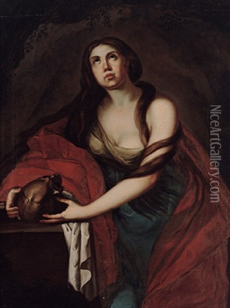 Magdalena Mit Memento Mori In Ihrer Felsnische Oil Painting - Pietro Bardellino
