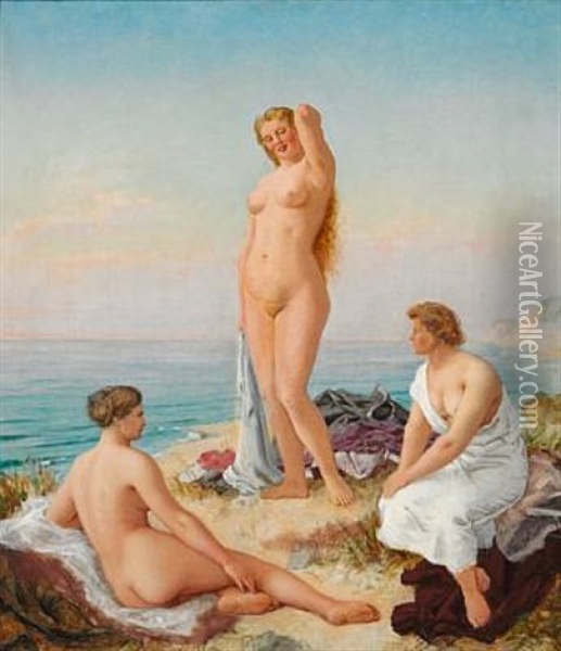 Three Bathing Beauties Oil Painting - Carl Ludwig Jessen
