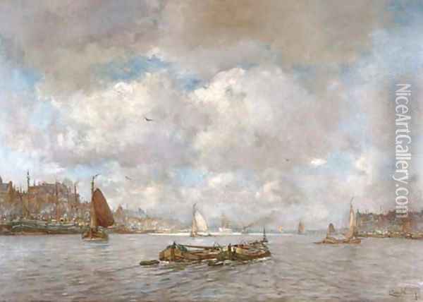 Shipping on the Maas, Rotterdam Oil Painting - Kees Van Waning