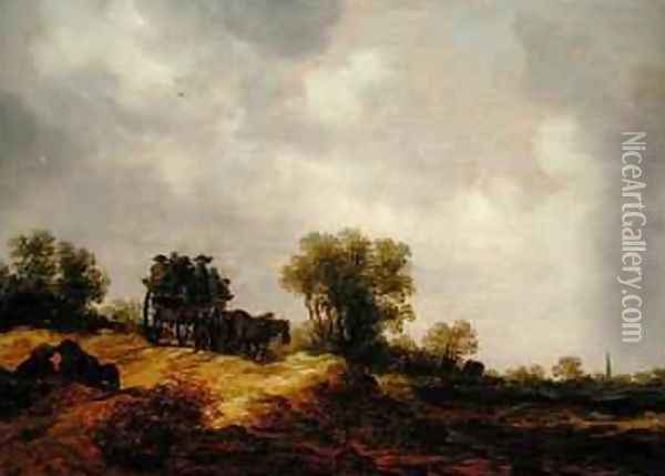 A Cart Passing along a Country Lane Oil Painting - Jan van Goyen