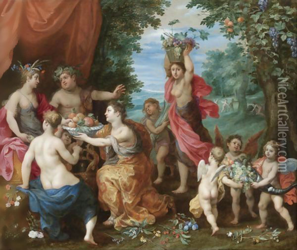 A Bacchanal With Ceres, Bacchus And Venus Oil Painting - Jan Brueghel the Younger