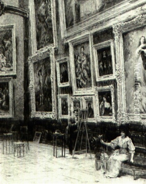 Interieur Du Louvre Oil Painting - Louis Beroud