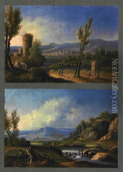 Veduta Della Campagna Romana (+ 3 Others; 4 Works) Oil Painting - Paolo Anesi