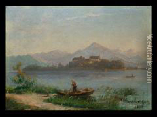 Seelandschaft Mit Fischer Oil Painting - Carl Kronberger