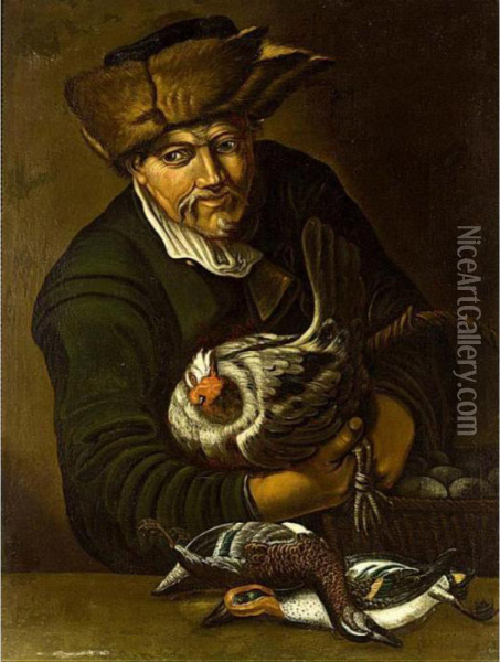 Portrait Of A Man With Poultry Oil Painting - Abraham Bloemaert