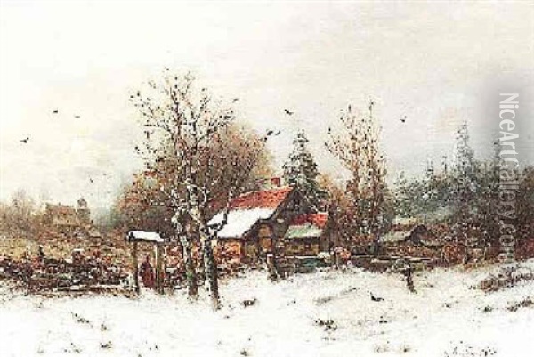 Winterlandschaft Am Rande Des Dorfes. Abendstimmung Oil Painting - Friedrich Josef Nicolai Heydendahl