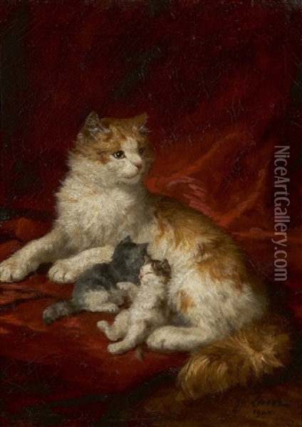 Chatte Et Chatons Oil Painting - Marie Yvonne Laur