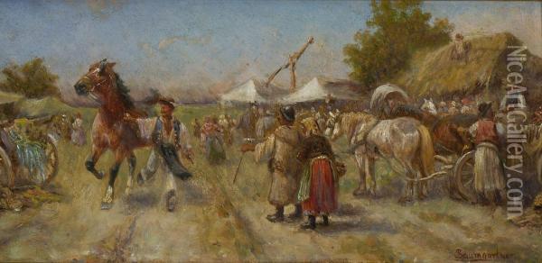 Ungarischer Markt. Oil Painting - H. Baumgartner