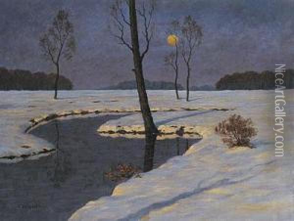 Mond Uber Winterlicher Landschaft Oil Painting - Friedrich Wachenhusen