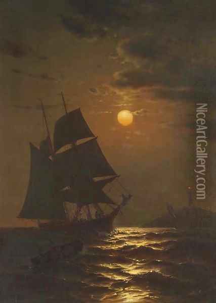 Moonlight Sailing Oil Painting - Mauritz F. H. de Haas