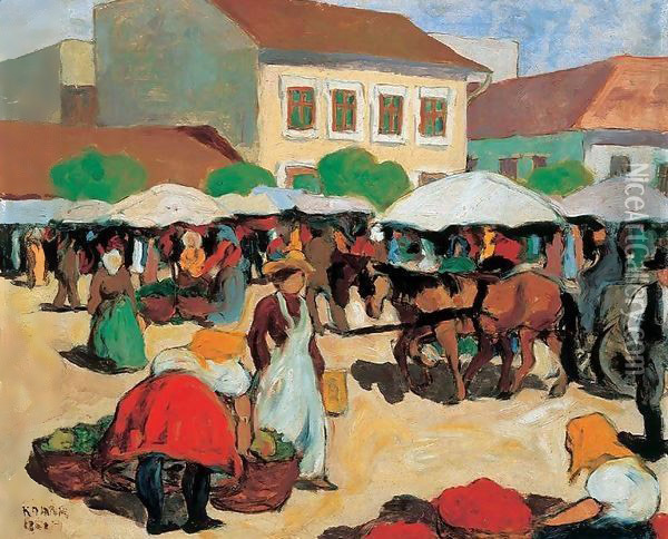 Market Square 1910 Oil Painting - Aurel Bernath