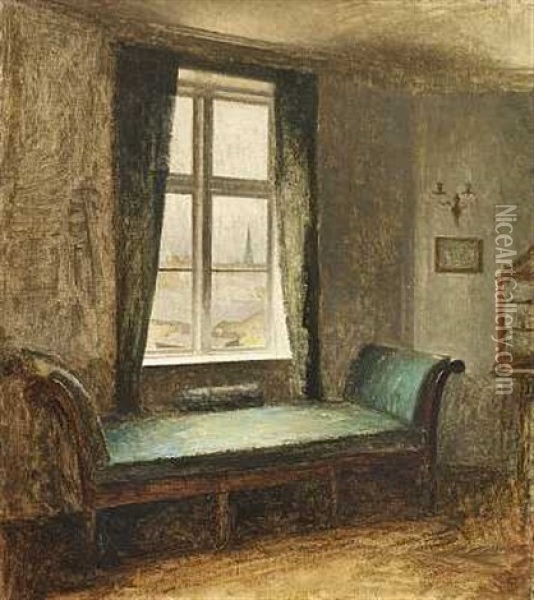 Interior Med En Empirebaenk Under Et Vindue Oil Painting - Peter Vilhelm Ilsted