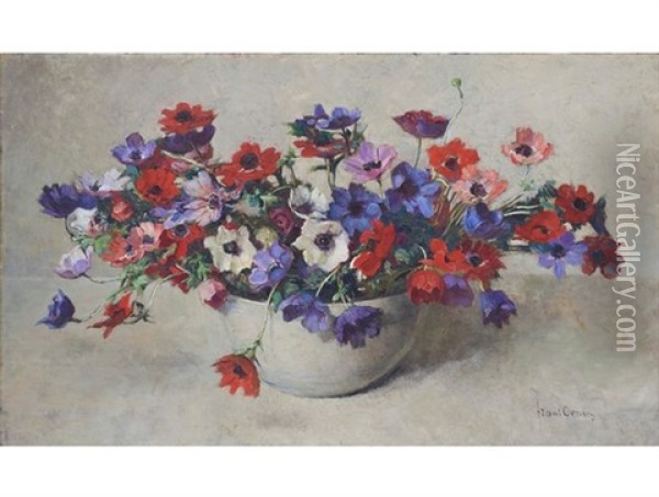Still Life With Anemones In A White Bowl Oil Painting - Frans David Oerder