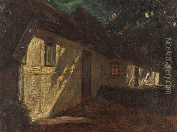 Village At Night Oil Painting - Ludwig Julius Christian Dettmann