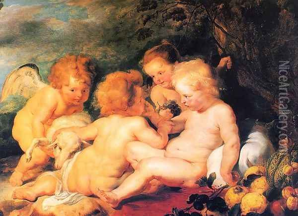 Christ and St. John with Angels Oil Painting - Peter Paul Rubens