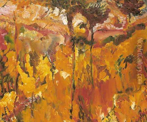 Trees in Sun, Cyprus Oil Painting - David Bomberg