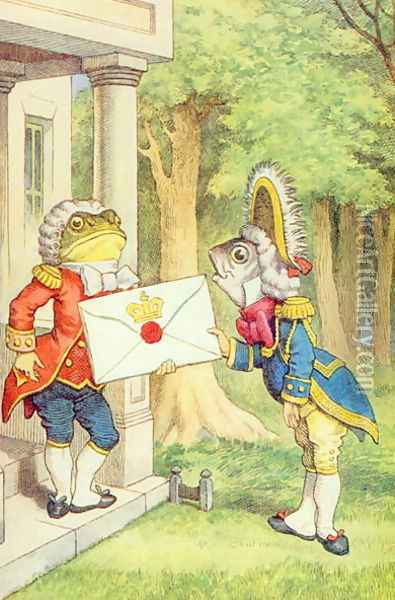 The Fish-Footman Delivering an Invitation to the Duchess, illustration from Alice in Wonderland by Lewis Carroll 1832-9 Oil Painting - John Tenniel