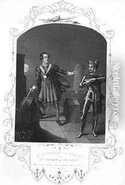 Mr Macready as Hamlet and Mr Stuart as The Ghost, Act I Scene 5, in Hamlet by William Shakespeare 1564-1616 engraved by George Hollis 1792-1842 Oil Painting - Alexander Reid