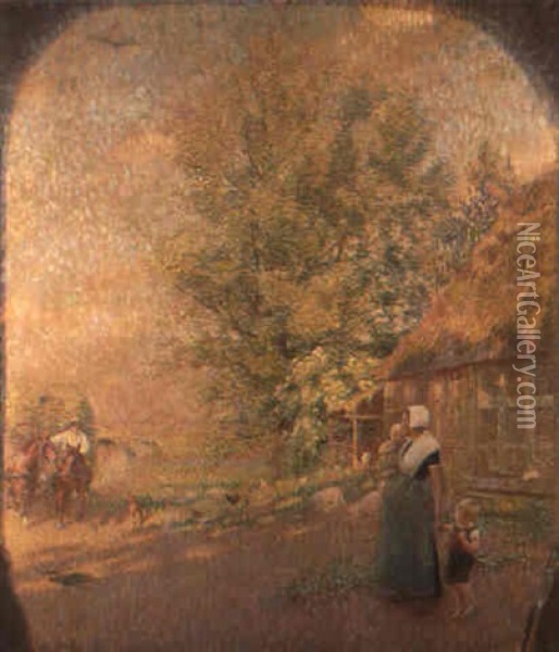 Sommertag - Heimkehrender Bauer Mit Heuwagen Oil Painting - Hans (Johann Wilhelm) Olde
