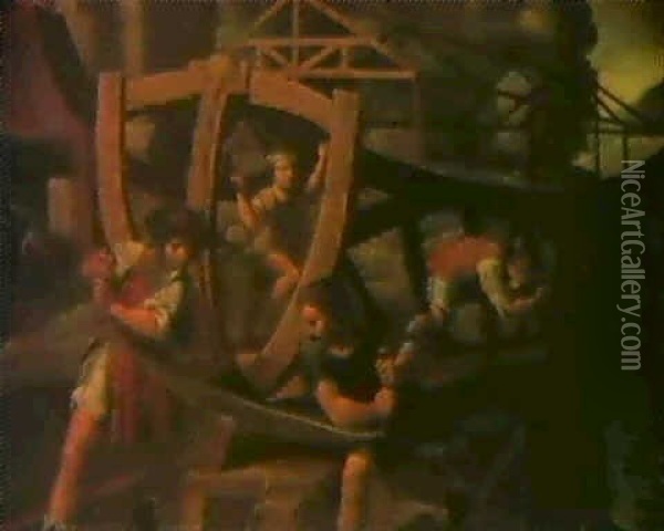 Noahs Ark Bygges Oil Painting - Jacopo dal Ponte Bassano