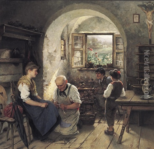 Blick In Eine Schusterwerkstatt Oil Painting - Karl Breitbach