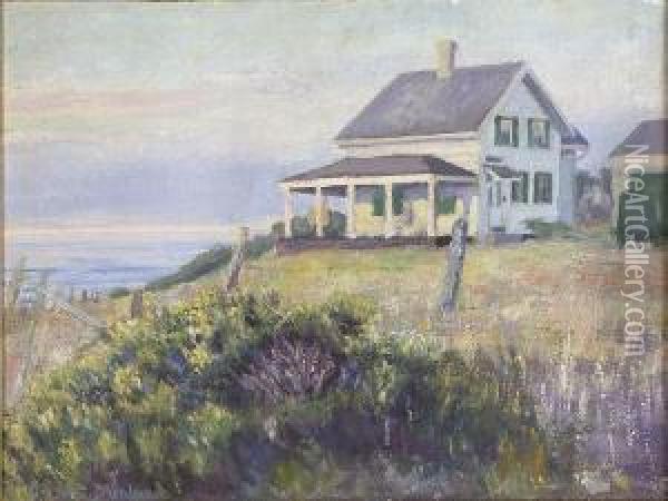Cape Cod House With Theocean In The Distance. Oil Painting - Harold C. Dunbar