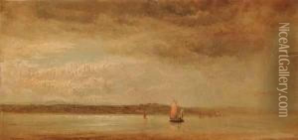 A Steamer At Dusk And Sail Boats On Still Waters Oil Painting - Louis Remy Mignot