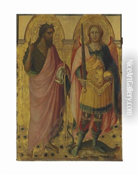 Saint John The Baptist And Saint Michael - Left Panel Of The Main Tier Of A Polyptych Oil Painting - Lorenzo di Bicci