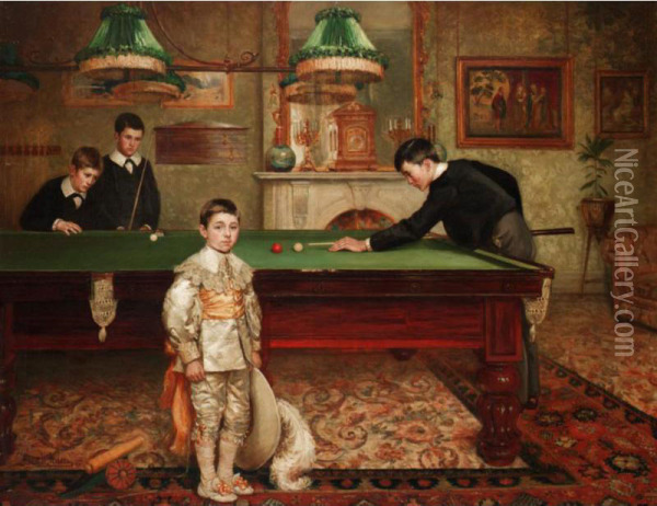 The Billiard Room Oil Painting - Albert William Holden