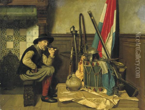 The Smoking Soldier Oil Painting - Pieter Alardus Haaxman