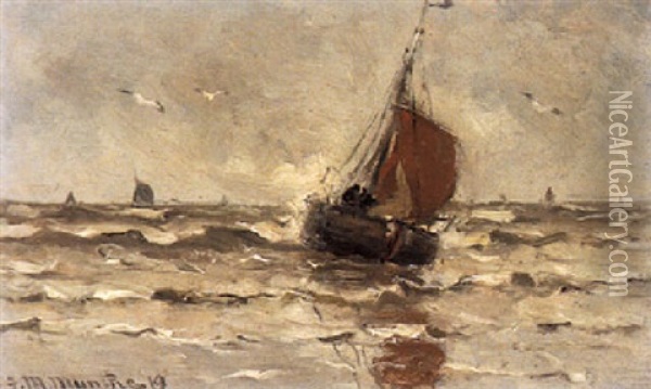 Bomschuiten At Sea Oil Painting - Gerhard Arij Ludwig Morgenstjerne Munthe