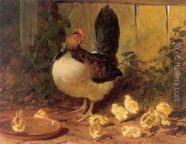 The Proud Mother Hen and Chicks 1852 Oil Painting - John Frederick Herring Snr