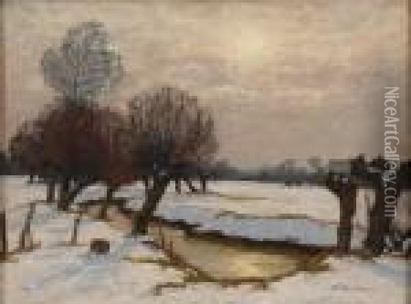 Die Niers Im Winter. Oil Painting - Alfred Rasenberger