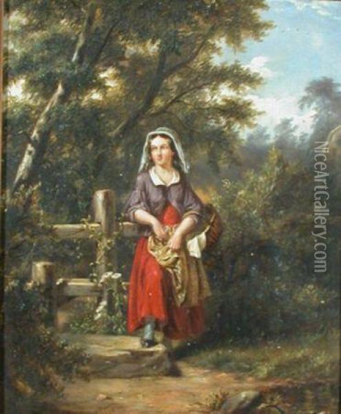 Country Girl Oil Painting - William Sanford Mason