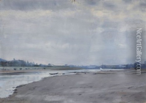 Flussufer Mit Steg Und Booten (+ Landschaftsszene, Verso) Oil Painting - Helmut Schaarschmidt