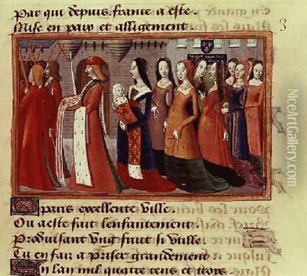 Presentation of the Dauphin 1403-61 the future Charles VII of France to the City of Paris from the Vigils of Charles VII 1484 Oil Painting - de Paris (known as Auvergne) Martial