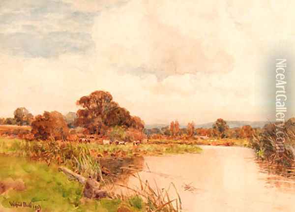 Cattle beside the waters edge Oil Painting - Wilfred Williams Ball