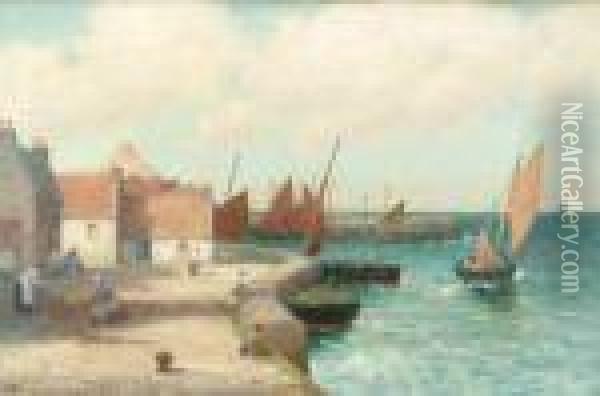 Harbour With Womenmending The Nets Oil Painting - Alexander Young