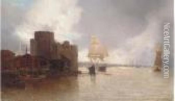 Shipping Outside The Port Oil Painting - Jean Baptiste Henri Durand-Brager