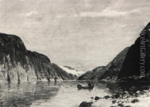 Fjordlandschaft Mit Einem Fischer Im Nachen Oil Painting - Johann Jungblut