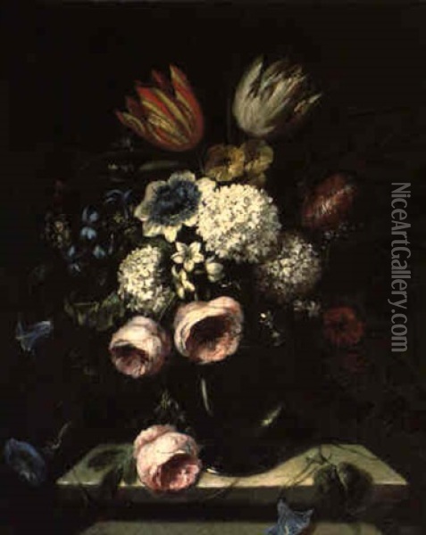 Blumenstraus Mit Schneeballen, Tulpen, Pfingstrosen Und Anderen Bluten Oil Painting - Antoine Monnoyer