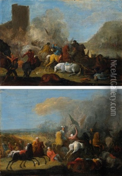 Chocs De Cavalerie (pair) Oil Painting - Karel Breydel