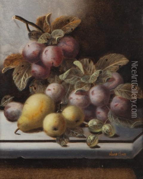 Still Lifes Of Fruit On A Stone Ledge Oil Painting - Oliver Clare