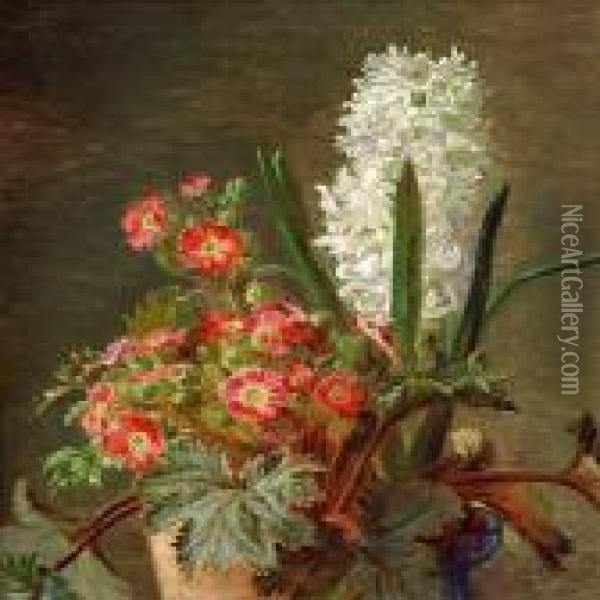Hyacinth And Primroses Oil Painting - Emma Mulvad