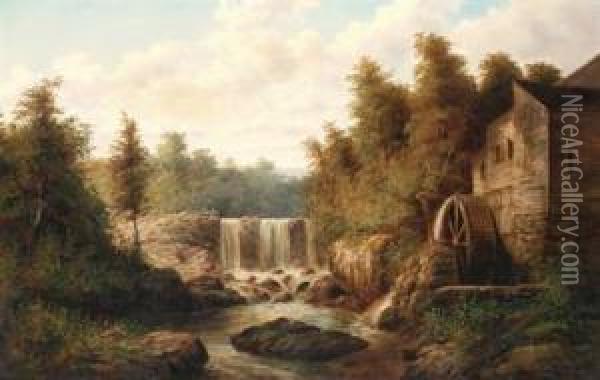 Landscape With Traveller And Old Mill Oil Painting - Christopher H. Shearer