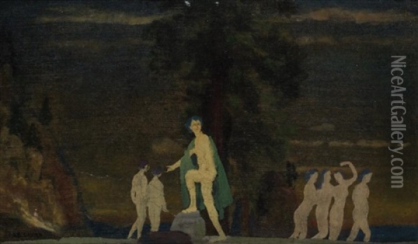 Dancer In Landscape Oil Painting - Arthur B. Davies