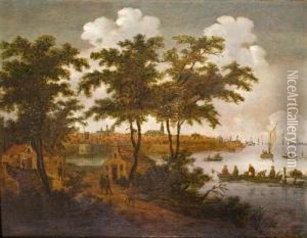 Stadt An Einem Kanal Oil Painting - Dionys Verburgh