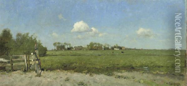 An Extensive Polder Landscape Oil Painting - Hendrik Frauenfelder